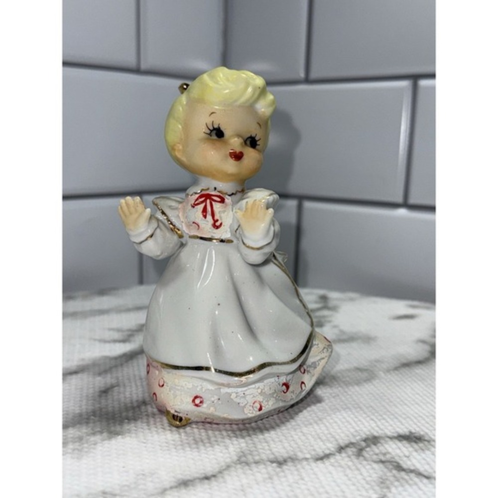 vintage Lefton Shopper Girl‎ Figurine Blonde White Dress Japan - Picture 8 of 10